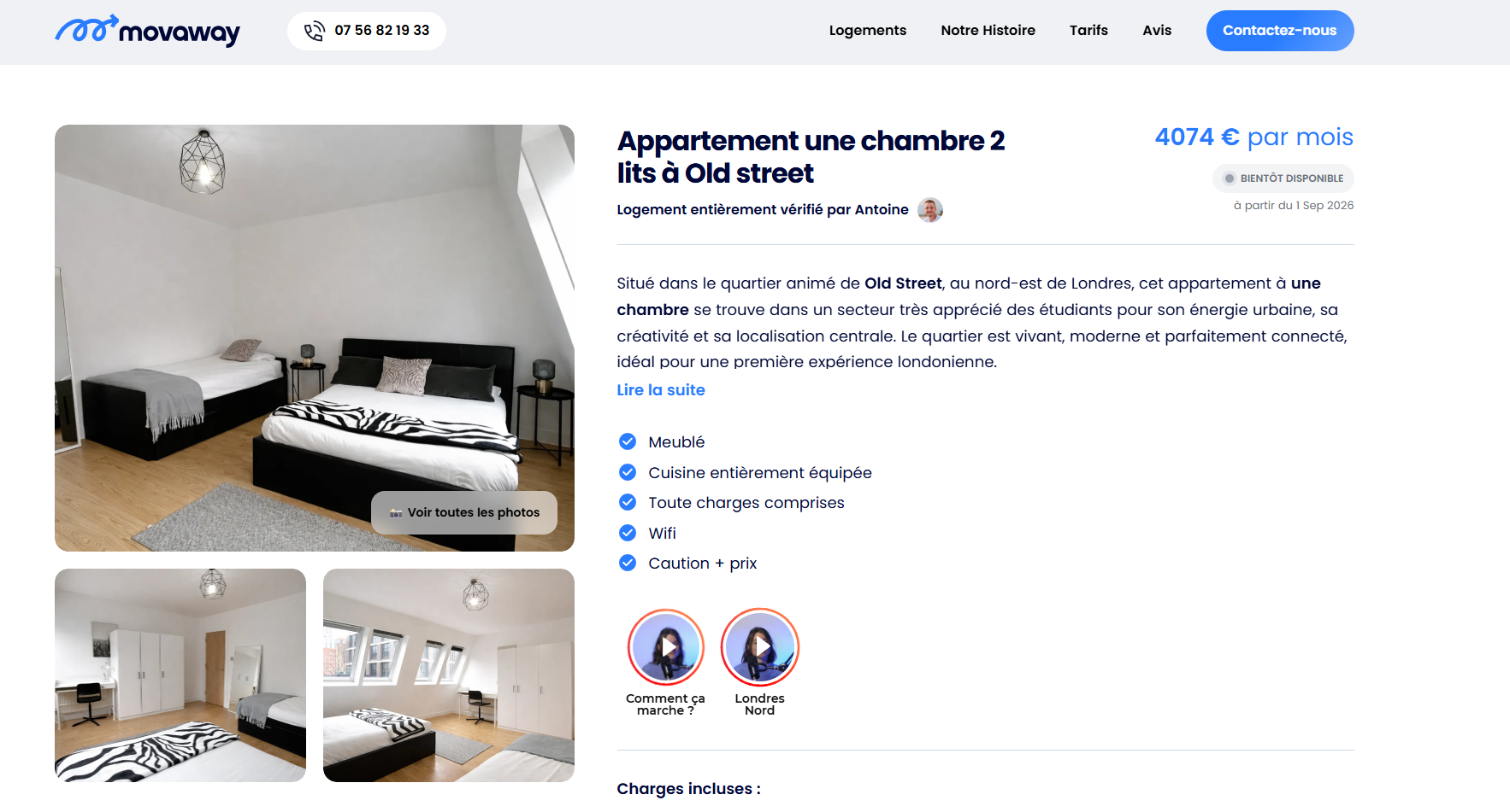 Plateforme Movaway — logements étudiants à louer à Londres avec carte interactive